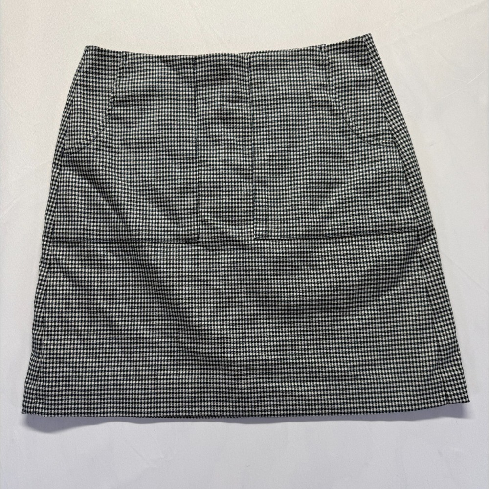 Loft Outlet Mini Skirt Womens 4 Navy Blue White Stretch Houndstooth Back‎ Zip